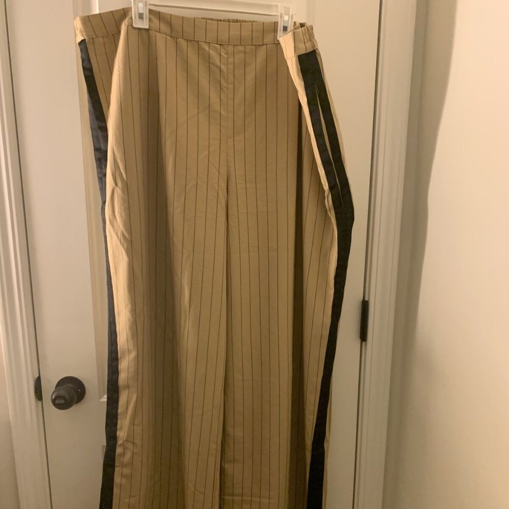 La Ligne Women's Side Stripe Khaki Black Pinstripe Pants Trousers Size 2X